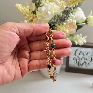 Vintage Egyptian Revival Scarab Bracelet – 12K Gold Filled & 8 Multi-Gemstone